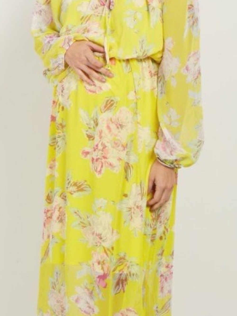 Pink Blush Yellow Floral Maxi Dress, szXL